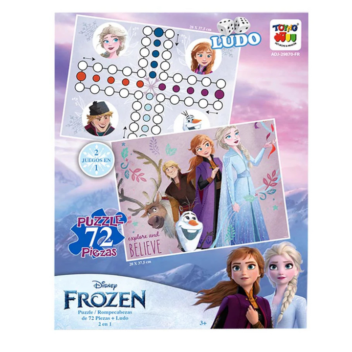PUZZLE 2 EN 1 72 PIEZAS Y LUDO FROZEN