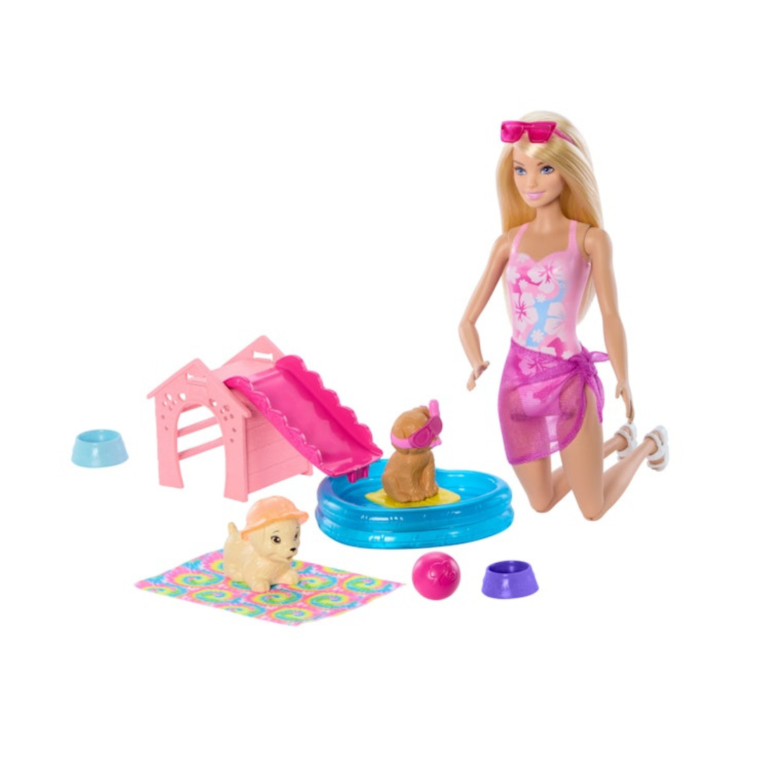 BARBIE FIESTA EN LA PISCINA CON PERRITOS