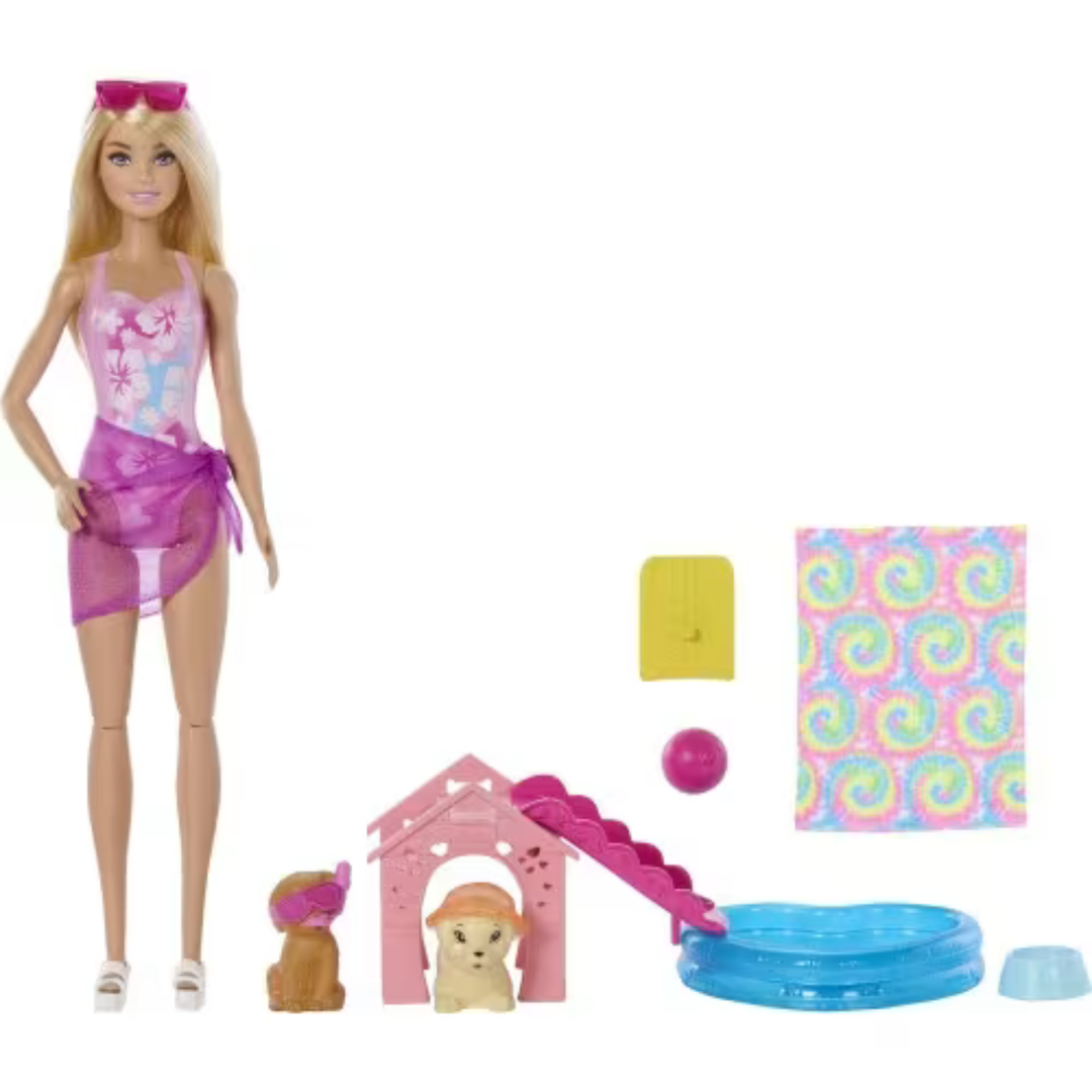 BARBIE FIESTA EN LA PISCINA CON PERRITOS