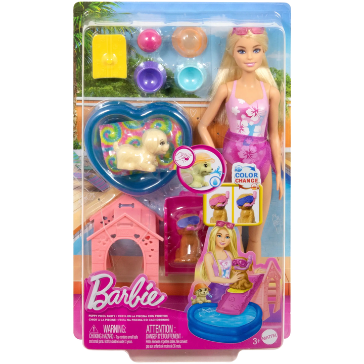 BARBIE FIESTA EN LA PISCINA CON PERRITOS